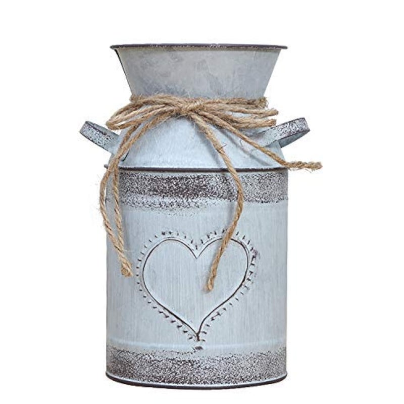 Soyizom Rustic Galvanized Vase Shabby Chic Decor Milk Jug Heart Vase for Vintage Wedding Docor Vase, Rustic Milk Can Tin Jug Vases Decorative Flower Vase for Farmhouse Kitchen Wedding Decoration - Image 1